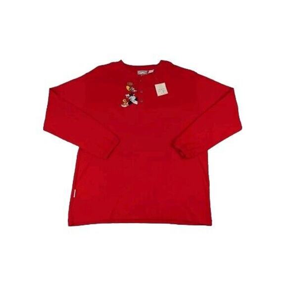 Looney Tunes Mens Henley Tee Large Red Embroidered Classic Wear Bugs Bunny VTG - Picture 1 of 7